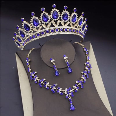 Seturi de bijuterii de mireasa din cristal coreean pentru femei Moda diademe Cercei Colier Coroana Mireasa Nunta Set de bijuterii Dubai Accesorii