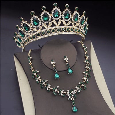Seturi de bijuterii de mireasa din cristal coreean pentru femei Moda diademe Cercei Colier Coroana Mireasa Nunta Set de bijuterii Dubai Accesorii