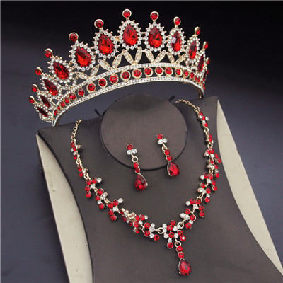 Seturi de bijuterii de mireasa din cristal coreean pentru femei Moda diademe Cercei Colier Coroana Mireasa Nunta Set de bijuterii Dubai Accesorii