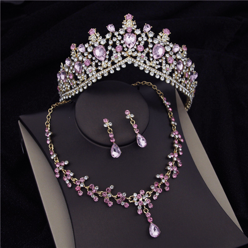 Seturi de bijuterii de mireasa din cristal coreean pentru femei Moda diademe Cercei Colier Coroana Mireasa Nunta Set de bijuterii Dubai Accesorii