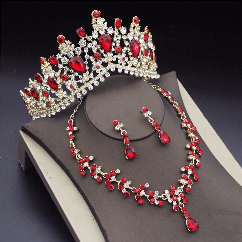 Seturi de bijuterii de mireasa din cristal coreean pentru femei Moda diademe Cercei Colier Coroana Mireasa Nunta Set de bijuterii Dubai Accesorii