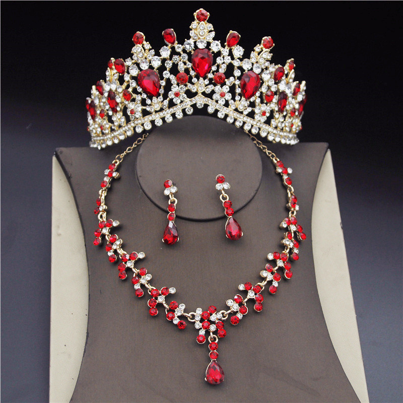 Seturi de bijuterii de mireasa din cristal coreean pentru femei Moda diademe Cercei Colier Coroana Mireasa Nunta Set de bijuterii Dubai Accesorii