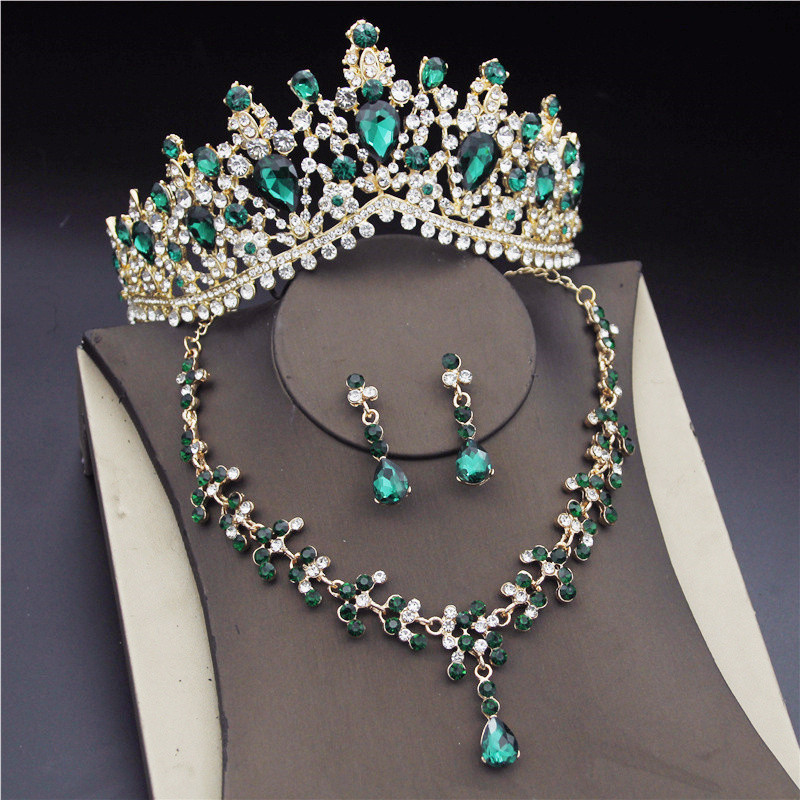 Seturi de bijuterii de mireasa din cristal coreean pentru femei Moda diademe Cercei Colier Coroana Mireasa Nunta Set de bijuterii Dubai Accesorii