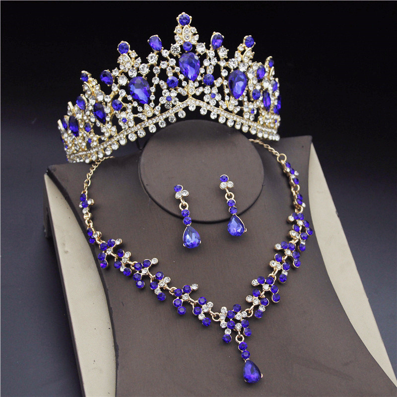 Seturi de bijuterii de mireasa din cristal coreean pentru femei Moda diademe Cercei Colier Coroana Mireasa Nunta Set de bijuterii Dubai Accesorii