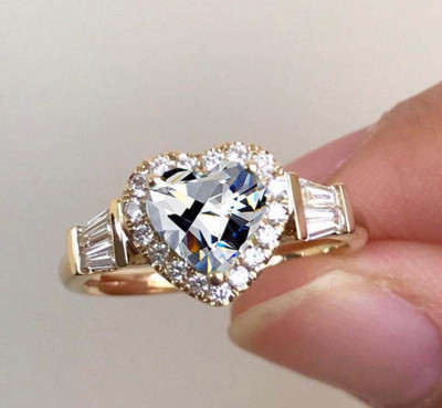 Inel elegant cu inimă de aur de culoare nobilă pentru femei, cu incrustație de modă, pietre de zircon alb, inele de nuntă, bijuterii de logodnă de mireasă