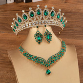 KMVEXO, auriu, verde, accesorii pentru cap de mireasa, diademe cu strasuri, coroane pentru concurs, caciula pentru nunta, cercei, colier, seturi de bijuterii