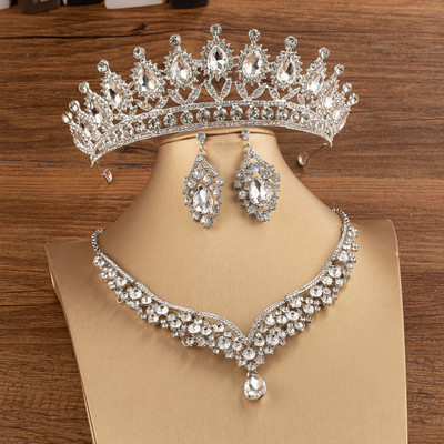 KMVEXO, auriu, verde, accesorii pentru cap de mireasa, diademe cu strasuri, coroane pentru concurs, caciula pentru nunta, cercei, colier, seturi de bijuterii