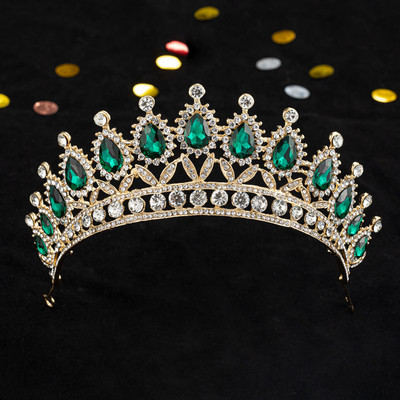 KMVEXO, auriu, verde, accesorii pentru cap de mireasa, diademe cu strasuri, coroane pentru concurs, caciula pentru nunta, cercei, colier, seturi de bijuterii
