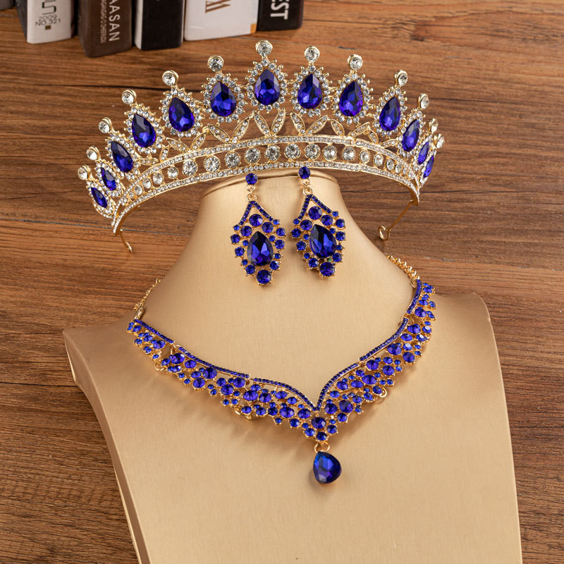 KMVEXO, auriu, verde, accesorii pentru cap de mireasa, diademe cu strasuri, coroane pentru concurs, caciula pentru nunta, cercei, colier, seturi de bijuterii