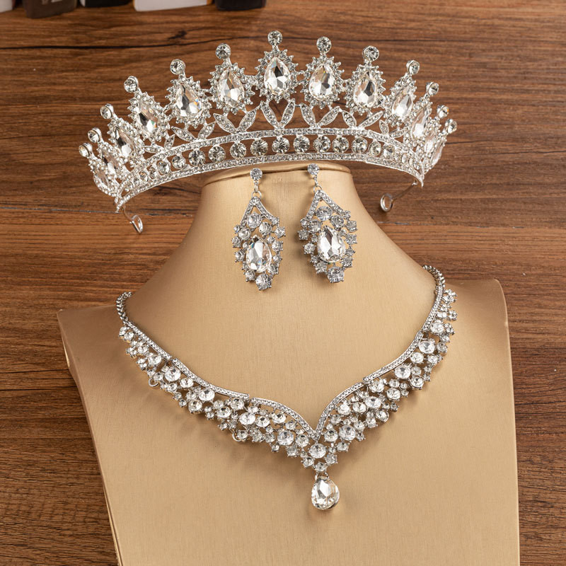 KMVEXO, auriu, verde, accesorii pentru cap de mireasa, diademe cu strasuri, coroane pentru concurs, caciula pentru nunta, cercei, colier, seturi de bijuterii