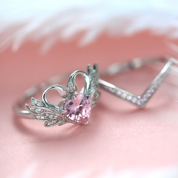 Елегантен красив сребърен пръстен със сърце Дамски годежен пръстен със сърце с циркон Shped Комплект пръстени от лебед Булчинско парти Сватбени бижута Подарък