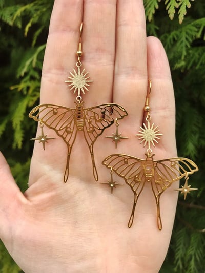 Stars Sun Earrings, Gold Color Jewelry, Dazzling Star, Bohemia Earrings, Butterfly Earrings, Butterfly Earrings Υποαλλεργικά