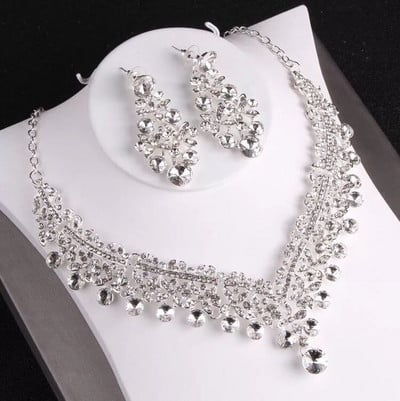 KMVEXO Seturi de bijuterii de mireasă de lux cu inimă de cristal pentru nuntă, coroană cu strasuri, cercei cu tiara, colier, set de bijuterii din margele africane