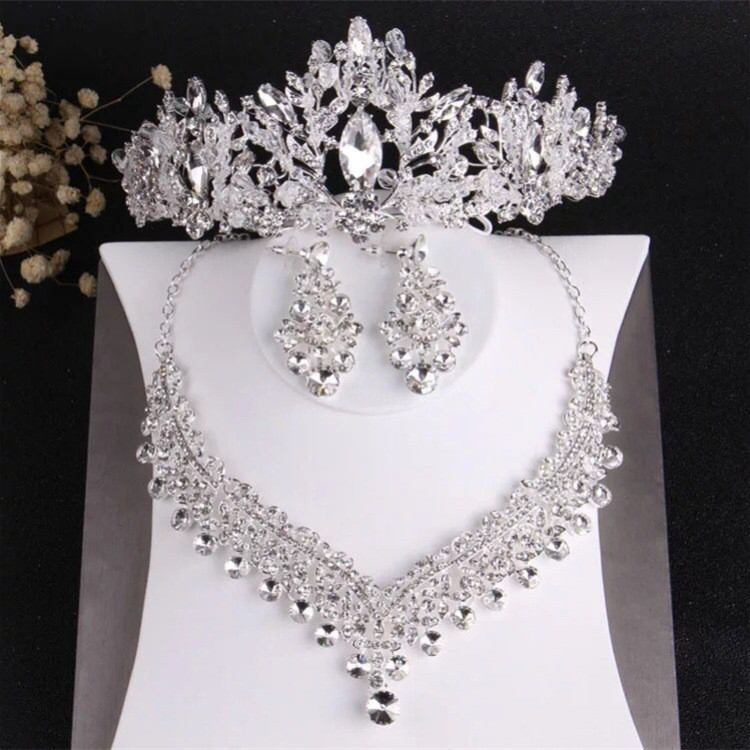 KMVEXO Seturi de bijuterii de mireasă de lux cu inimă de cristal pentru nuntă, coroană cu strasuri, cercei cu tiara, colier, set de bijuterii din margele africane