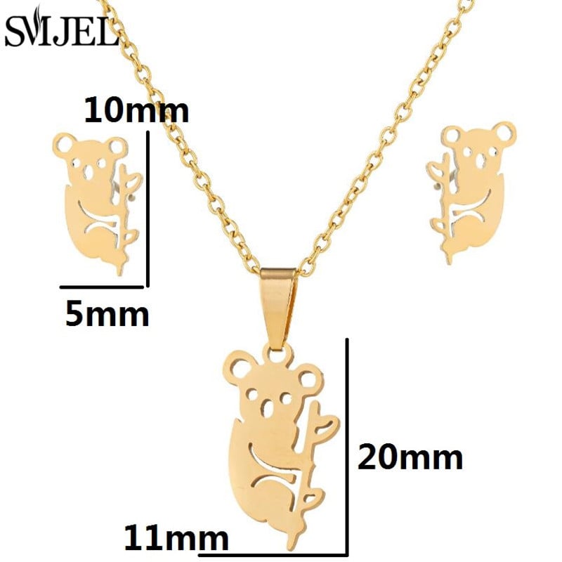 Auksiniai nerūdijančio plieno papuošalų rinkiniai moterims 2022 m. mados papuošalai Koala Daisy Hummingbird karoliai Kryžiaus paprasti auskarai Brinco