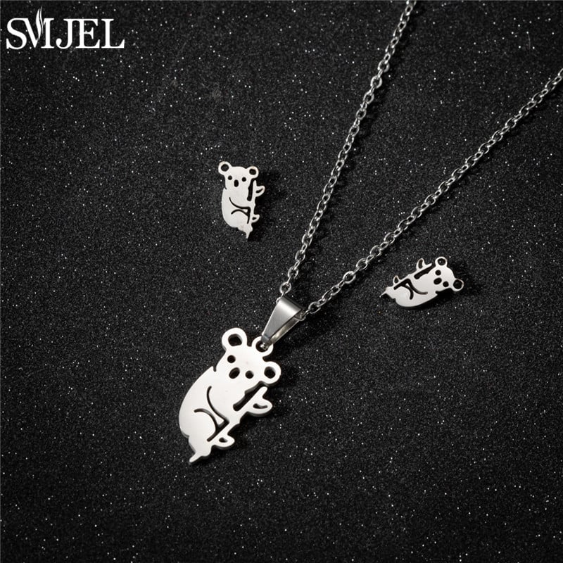 Auksiniai nerūdijančio plieno papuošalų rinkiniai moterims 2022 m. mados papuošalai Koala Daisy Hummingbird karoliai Kryžiaus paprasti auskarai Brinco