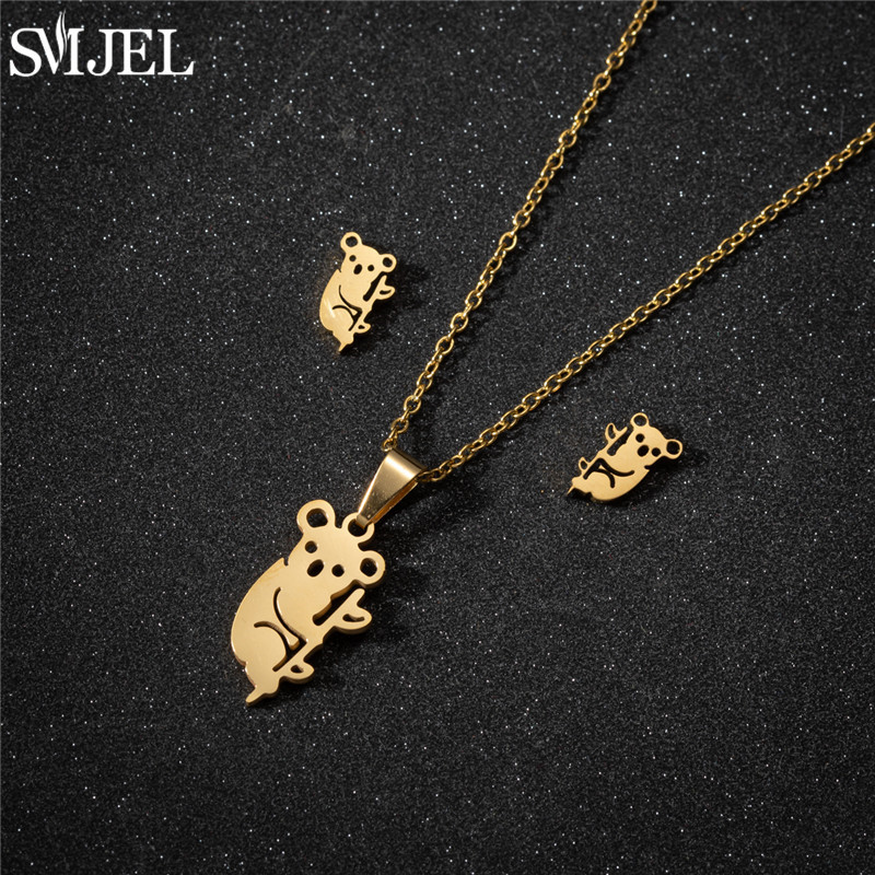 Auksiniai nerūdijančio plieno papuošalų rinkiniai moterims 2022 m. mados papuošalai Koala Daisy Hummingbird karoliai Kryžiaus paprasti auskarai Brinco