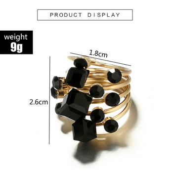 Tocona Punk Antique Black Crystal Stone Opening Joint Rings Set for Women Men Adjustable Gothic Statement Party Jewelry кольца