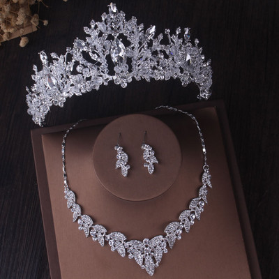 Seturi de bijuterii de mireasă în cristal baroc pentru femei, diademe, cercei, coliere, coroană de nuntă, colier, seturi de bijuterii Dubai