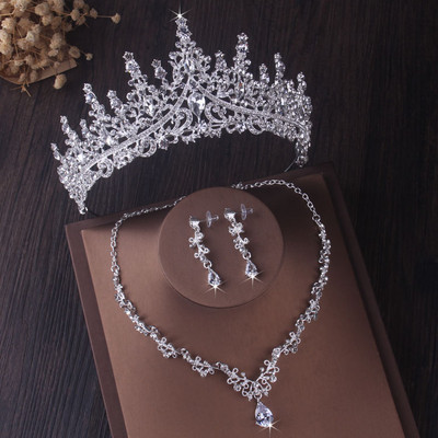 Seturi de bijuterii de mireasă în cristal baroc pentru femei, diademe, cercei, coliere, coroană de nuntă, colier, seturi de bijuterii Dubai