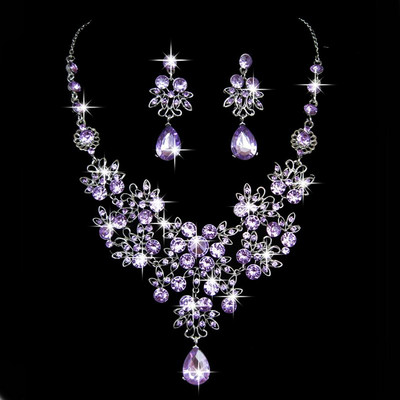 Nunta Mireasa Formal Petrecere Bal Bijuterii Cristal Strass Colier Set Cercei