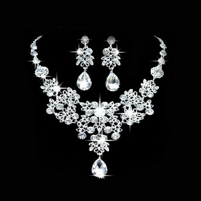 Nunta Mireasa Formal Petrecere Bal Bijuterii Cristal Strass Colier Set Cercei