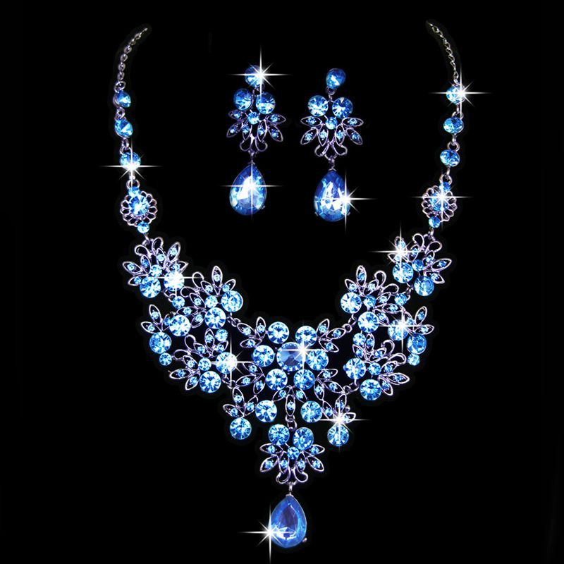 Nunta Mireasa Formal Petrecere Bal Bijuterii Cristal Strass Colier Set Cercei