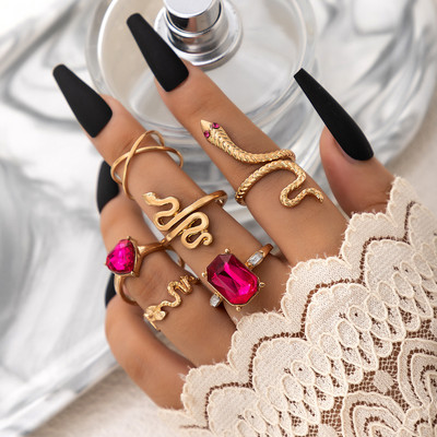 HI MAN 5 bucăți/set inel ajustabil cu deschidere de șarpe cu temperament european pentru femei, accesorii de bijuterii pentru banchet