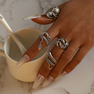 HI MAN 5 bucăți/set inel ajustabil cu deschidere de șarpe cu temperament european pentru femei, accesorii de bijuterii pentru banchet