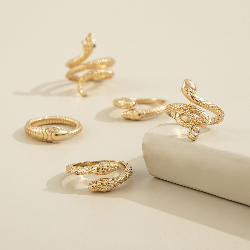 HI MAN 5 bucăți/set inel ajustabil cu deschidere de șarpe cu temperament european pentru femei, accesorii de bijuterii pentru banchet