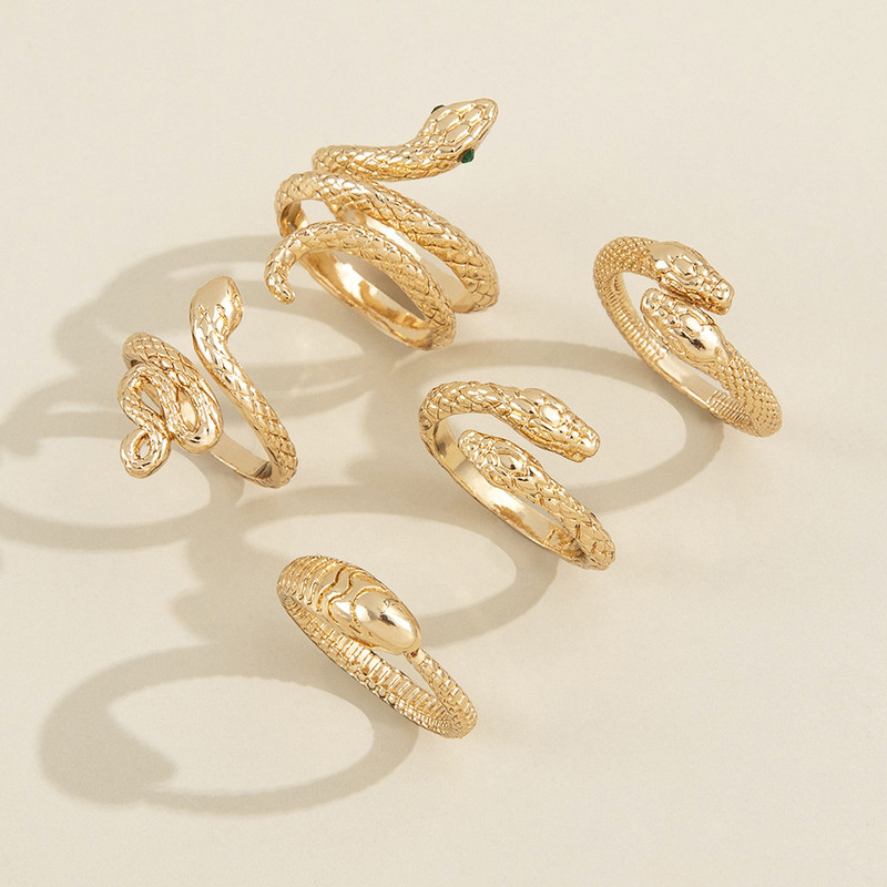 HI MAN 5 bucăți/set inel ajustabil cu deschidere de șarpe cu temperament european pentru femei, accesorii de bijuterii pentru banchet