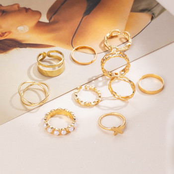 Комплект модни бижута Пръстени Златен цвят Кух кръгъл отвор Дамски пръстен за пръсти за момиче Дама Парти Сватбени подаръци