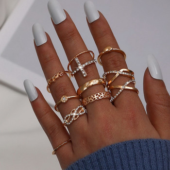 Комплект модни бижута Пръстени Златен цвят Кух кръгъл отвор Дамски пръстен за пръсти за момиче Дама Парти Сватбени подаръци