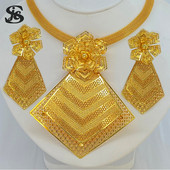 Dubajaus madingų papuošalų rinkinys, 24K paauksuotas gėlių formos variniai auskarai, karoliai moterims, vestuvių vakarėlio jubiliejaus dovana