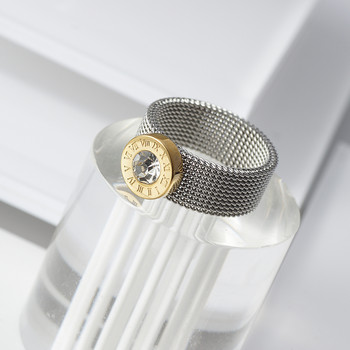 Δαχτυλίδι από ανοξείδωτο ατσάλι σε χρυσό χρώμα Δαχτυλίδι δαχτυλίδι από κρυστάλλινο πλέγμα με ρωμαϊκούς αριθμούς Στρογγυλό δαχτυλίδι από τιτάνιο για γυναίκες άνδρες