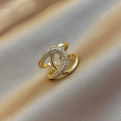 Coreea de noi bijuterii de modă rafinat inel cu zircon AAA placat cu aur real de 14K. Deschidere elegantă pentru femei, cadou de nuntă ajustabil