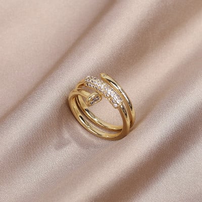 Coreea de noi bijuterii de modă rafinat inel cu zircon AAA placat cu aur real de 14K. Deschidere elegantă pentru femei, cadou de nuntă ajustabil