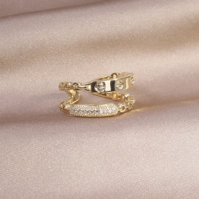 Coreea de noi bijuterii de modă rafinat inel cu zircon AAA placat cu aur real de 14K. Deschidere elegantă pentru femei, cadou de nuntă ajustabil