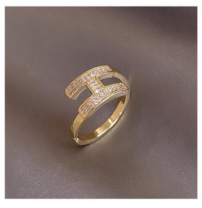 Coreea de noi bijuterii de modă rafinat inel cu zircon AAA placat cu aur real de 14K. Deschidere elegantă pentru femei, cadou de nuntă ajustabil
