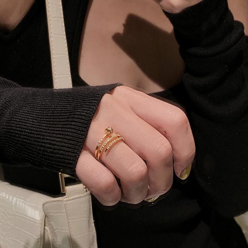 Coreea de noi bijuterii de modă rafinat inel cu zircon AAA placat cu aur real de 14K. Deschidere elegantă pentru femei, cadou de nuntă ajustabil