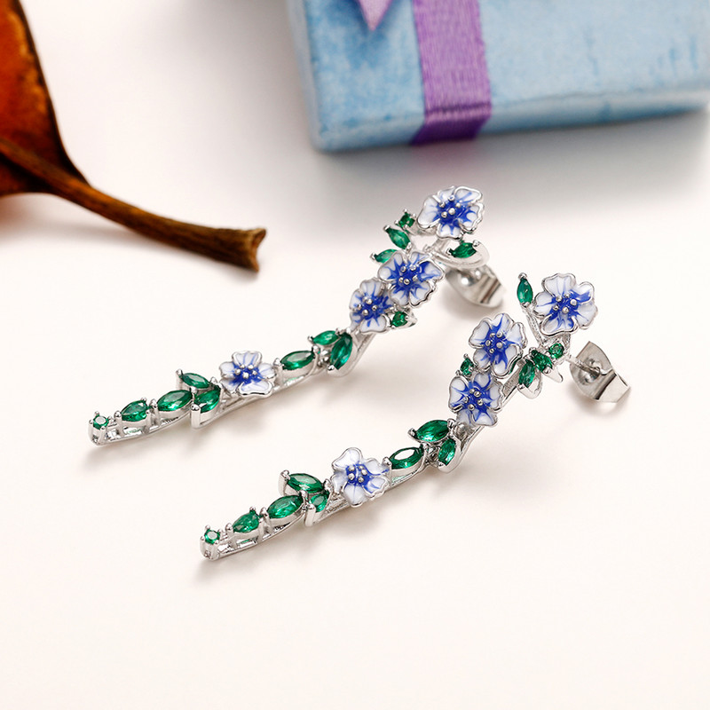 Huitan, cercei cu flori de email emailat, pentru femei, temperament albastru, cercei lungi, pentru petrecerea de nunta, bijuterii estetice