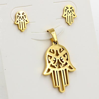 LUXUKISSKIDS Seturi de bijuterii pisici animale Colier de mână Hamsa din oțel inoxidabil 316L pentru femei/fete Dubai Seturi de bijuterii africane indiene