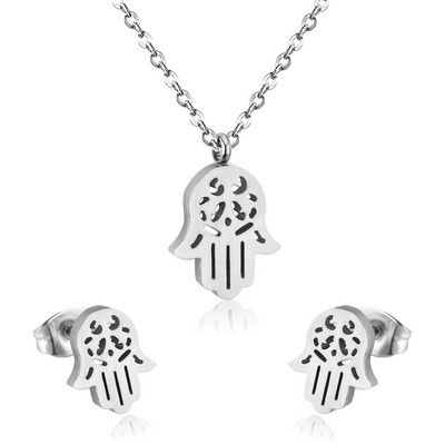 LUXUKISSKIDS Seturi de bijuterii pisici animale Colier de mână Hamsa din oțel inoxidabil 316L pentru femei/fete Dubai Seturi de bijuterii africane indiene