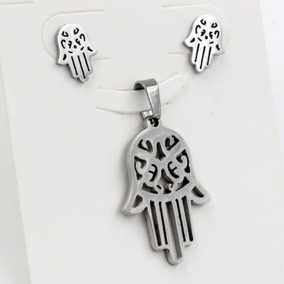 LUXUKISSKIDS Seturi de bijuterii pisici animale Colier de mână Hamsa din oțel inoxidabil 316L pentru femei/fete Dubai Seturi de bijuterii africane indiene