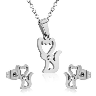 LUXUKISSKIDS Seturi de bijuterii pisici animale Colier de mână Hamsa din oțel inoxidabil 316L pentru femei/fete Dubai Seturi de bijuterii africane indiene