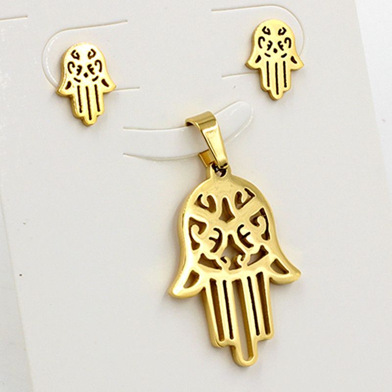 LUXUKISSKIDS Seturi de bijuterii pisici animale Colier de mână Hamsa din oțel inoxidabil 316L pentru femei/fete Dubai Seturi de bijuterii africane indiene
