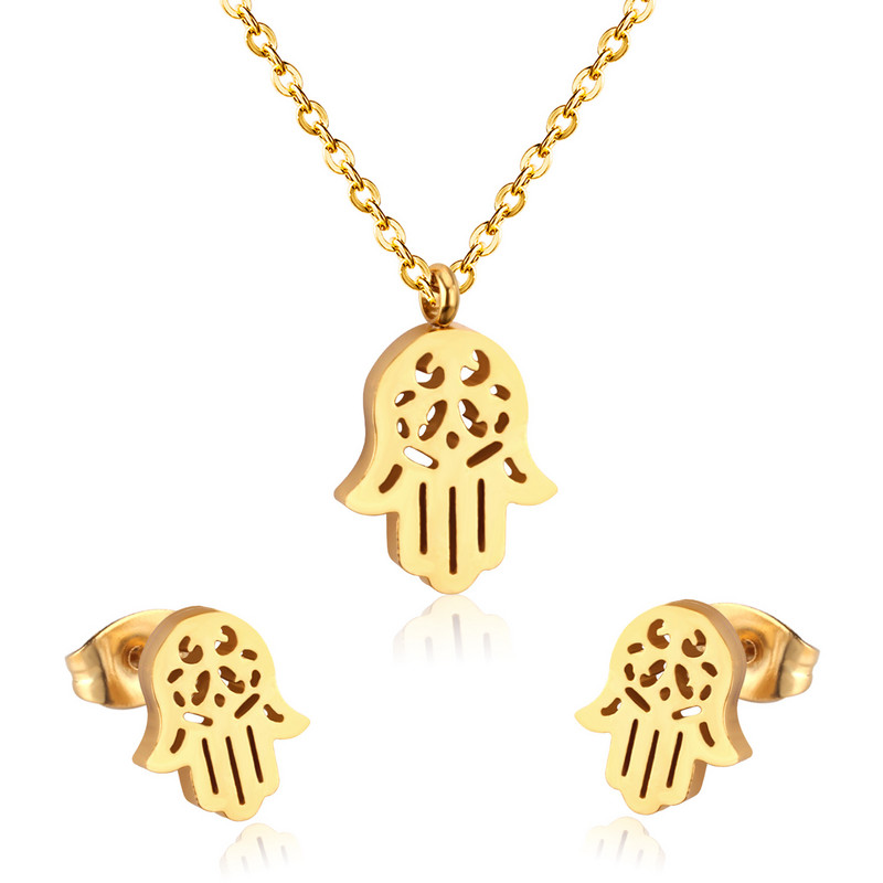 LUXUKISSKIDS Seturi de bijuterii pisici animale Colier de mână Hamsa din oțel inoxidabil 316L pentru femei/fete Dubai Seturi de bijuterii africane indiene