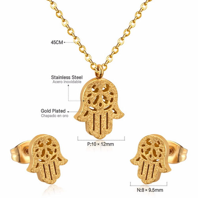 LUXUKISSKIDS Seturi de bijuterii pisici animale Colier de mână Hamsa din oțel inoxidabil 316L pentru femei/fete Dubai Seturi de bijuterii africane indiene