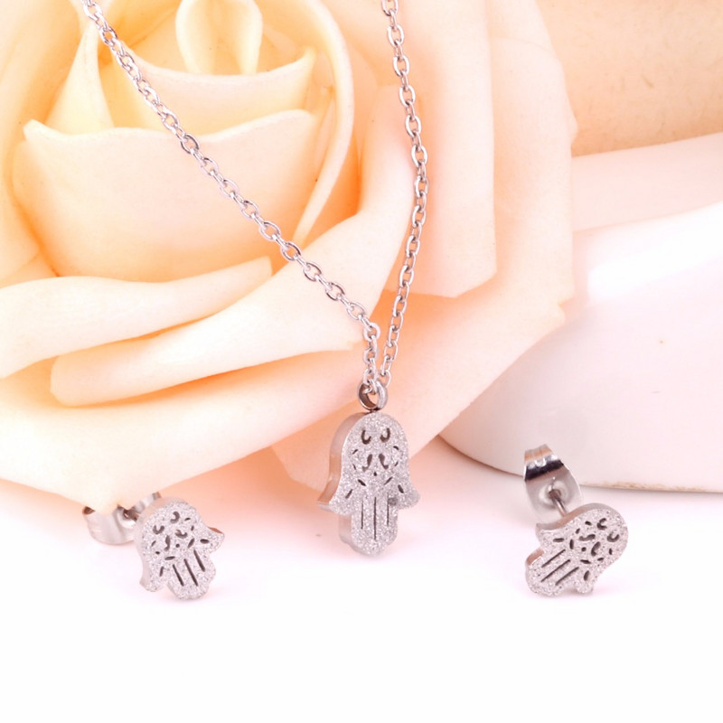 LUXUKISSKIDS Seturi de bijuterii pisici animale Colier de mână Hamsa din oțel inoxidabil 316L pentru femei/fete Dubai Seturi de bijuterii africane indiene