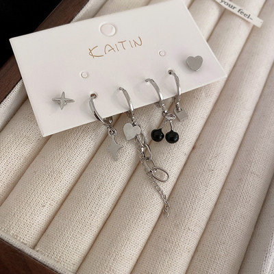 Set de cercei cu inimă de dragoste cu lanț de ciucuri din metal vintage Cercei neregulați cu cireșe geometrice pentru femei, cadouri, bijuterii